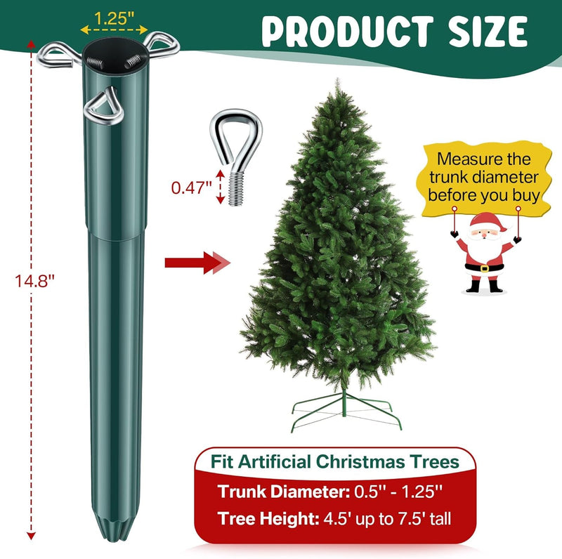 14.8" Christmas Tree Height Extender with 3 Fixing Screws, Fits 0.5-1.25 Inch Tree Poles, Make Christmas Tree Taller for 4.5 Ft to 7.5Ft Artificial Trees, Seasonal Indoor Decor (Green)