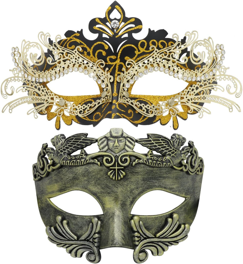 Couple Masquerade Metal Mask Roman Greek Man Mask Venetian Halloween Costume Ball Mask Mardi Gras Mask Cosplay Party Mask