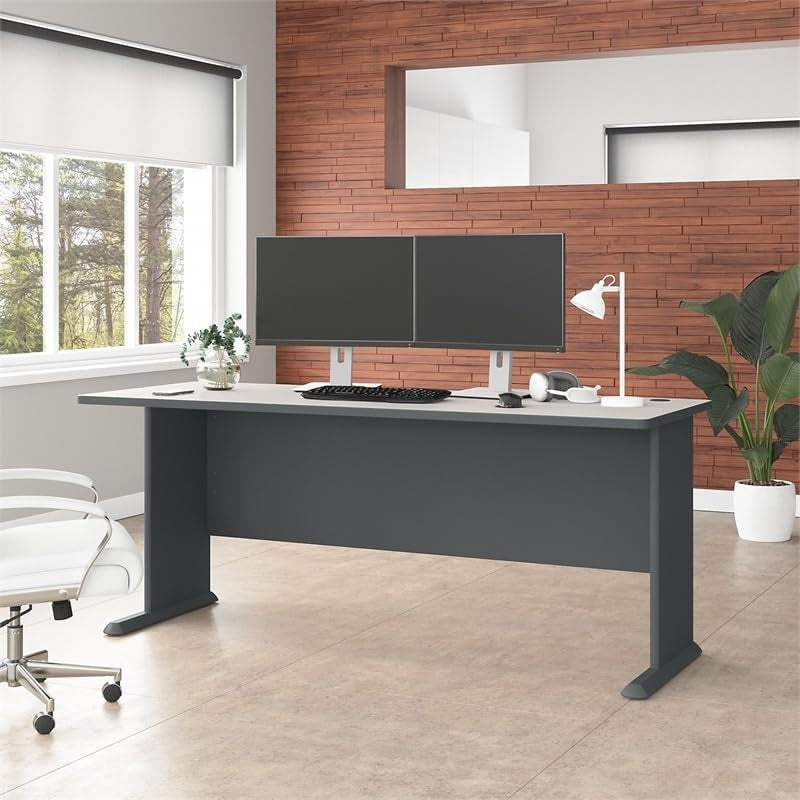 BOWERY HILL 72" Transitional Engineered Wood Office Desk in Slate Gray