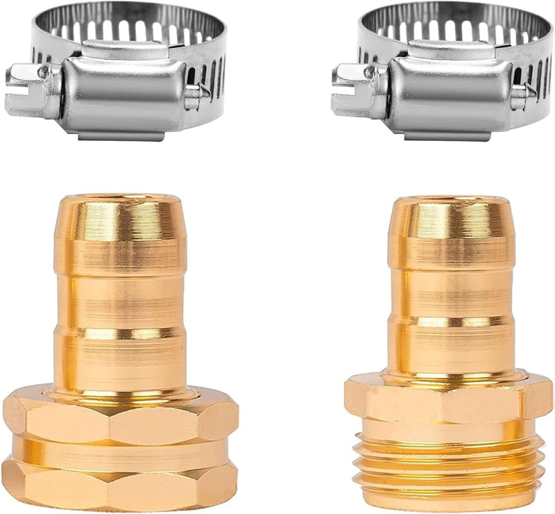 Garden Hose Repair Connector with Clamps, Fit for 3/4" or 5/8" Aluminum Garden Hose Fitting, Male and Female Hose Fittings, 2 Sets