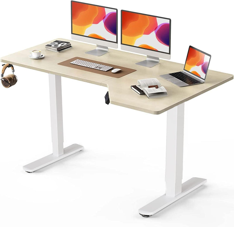 Electric Standing Desk, Height Adjustable Sit Stand up Desk, L-Shaped Memory Home Office Desk with Hook, 55 X 34 Inch, Rustic