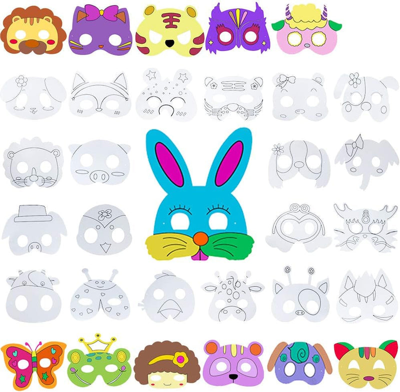 Animal Masks for Kids Blank Mardi Gras Mask Party Masks for Safari Jungle Animal Theme Birthday Party Cosplay Halloween Dress-Up Masks - 32 Styles