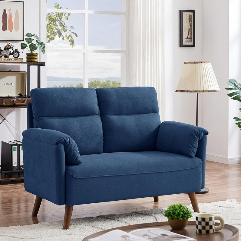 50" Small Loveseat Sofa, Mid Century Modern Love Seat Couch with Back Cushions and Wood Legs, 2 Seater Small Couches for Living Room, Bedroom, Small Spaces