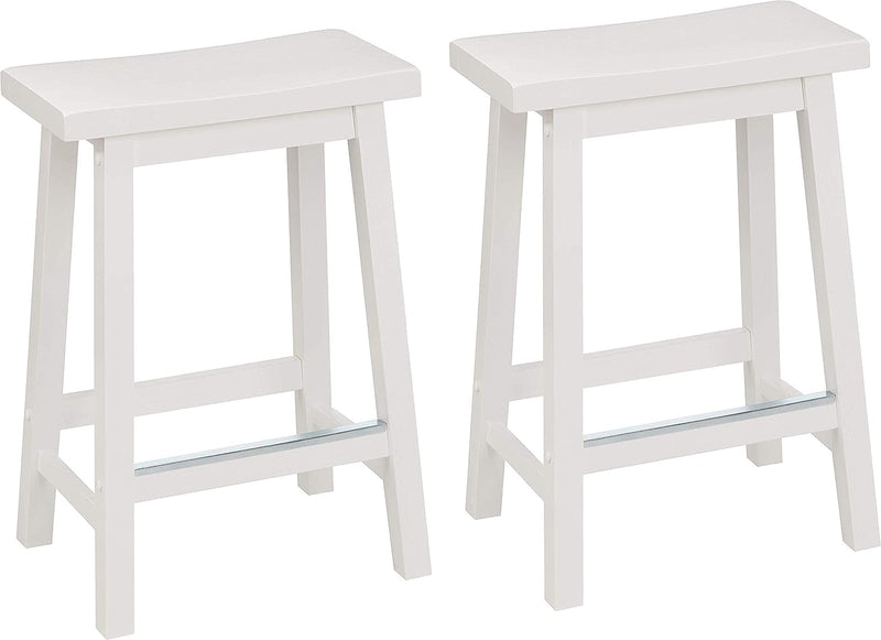 Amazon Basics Solid Wood Saddle-Seat Kitchen Counter-Height Stool, 24-Inch Height, Black - Set of 2