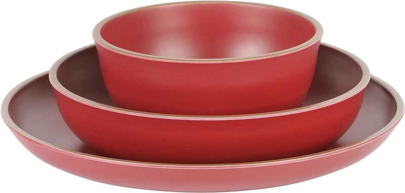 Gibson Home Rockabye 12 Piece Double Bowl Melamine Dinnerware Set - Matte Red