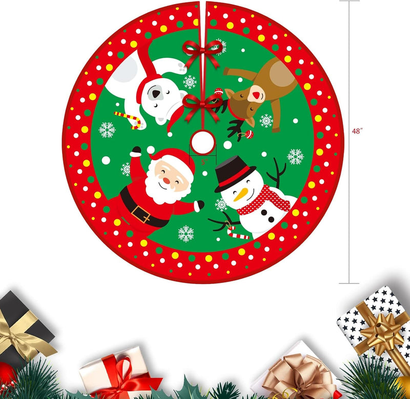 Christmas Tree Skirt 48 Inch Santa and Snowman Tree Skirt Decorations for Xmas, Party and Holiday Seasonal Ornaments