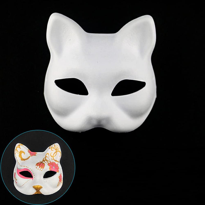 Cat Mask, 3PCS Therian Masks White Cat Masks Blank DIY Halloween Mask Animal Half Facemasks Masquerade Cosplay Party