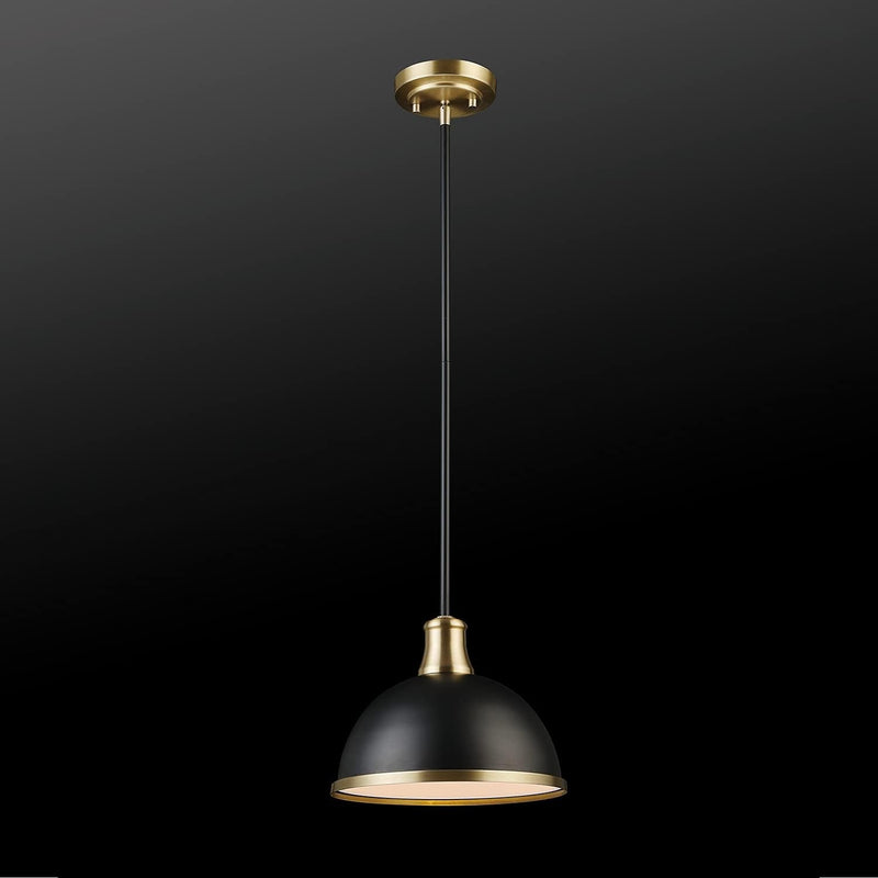 Globe Electric 60474 Beckett 1-Light Pendant, Matte Black, Matte Brass Accents