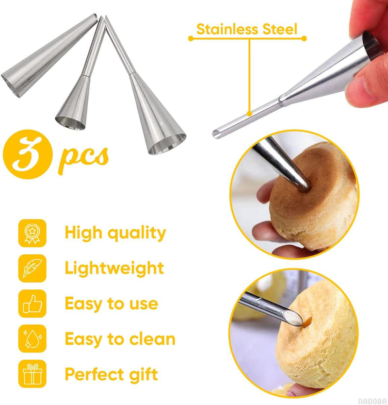 3Pcs Large Piping Tips Set - Frosting Tips Piping Nozzles Frosting Piping Kit Icing Tips Cake Piping Kit Pipping Tips Icing Piping Kit Cake Frosting Tools - Eclair Piping Tip & Filling Piping Tip