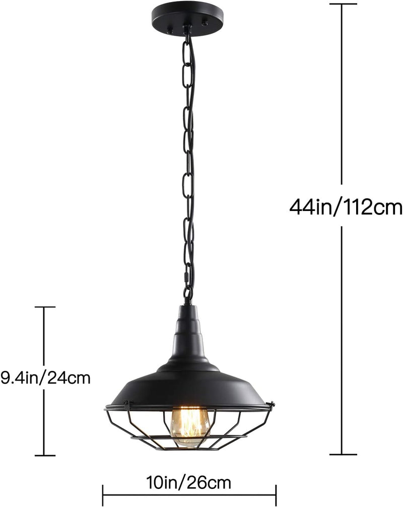 Black Farmhouse Pendant Light - 2 Pack Industrial Vintage Hanging Light Fixtures Metal Wire Cage Pendant Lighting with Adjustable Chain for Kitchen Barn Hallway Porch Dining Room