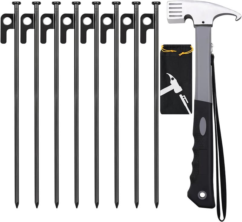 8/16/32 Pack Tent Stakes, 8In Heavy Duty Tent Stakes with Storage Bag, Forged Steel Tent Pegs for Camping(8 Pack 8In Tent Stakes)