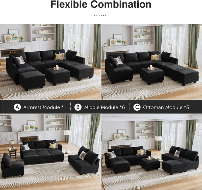 HONBAY Middle Module for Modular Sectional Sofa Couch, Accent Armless Chair with Storage Seat, Velvet Black