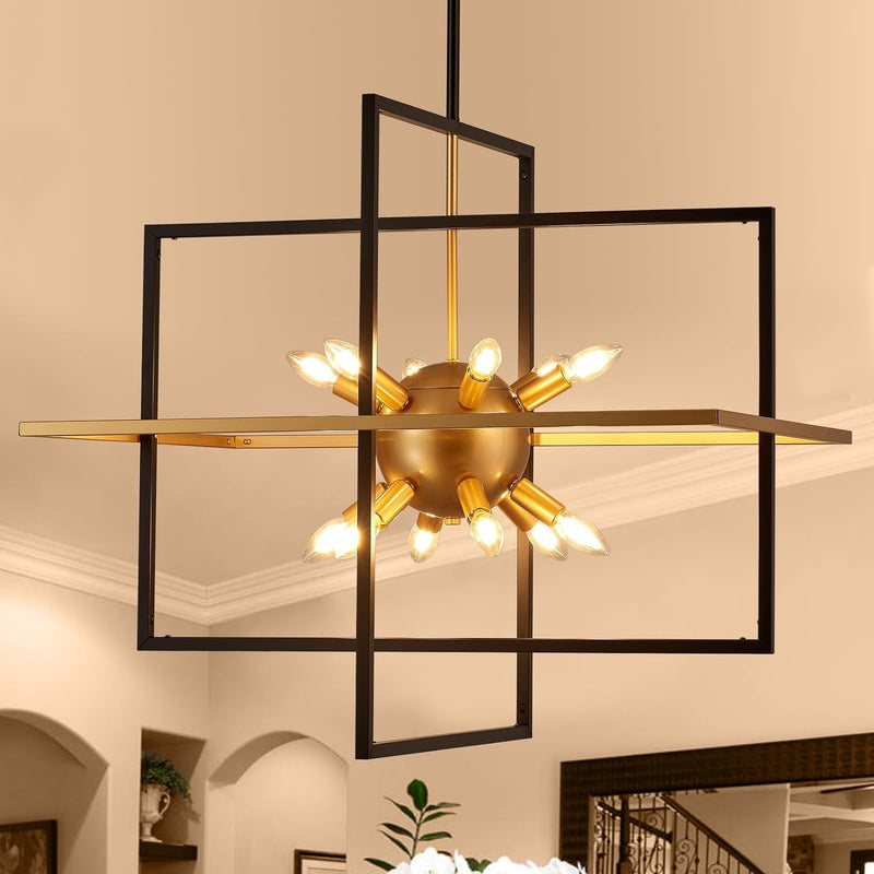 15.8'' Black Gold 8-Light Sputnik Chandelier Modern Industrial Adjustable Hanging Geometric Pendant Light Fixture for Entryway Foyer Stairway Hallway Bedroom Living Room Kitchen Island