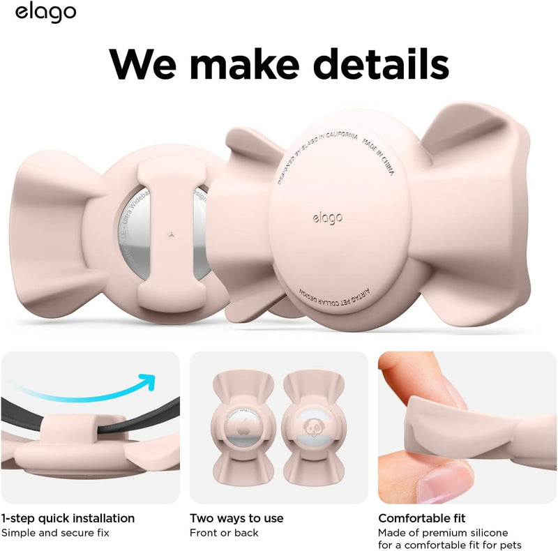 Elago Airtag Pet Collar Ribbon Case Compatible with Apple Airtag - Drop Protection Keychain, Cute Design (Track Dogs, Keys, Backpacks, Purses) Tracking Device Not Included (Sand Pink)