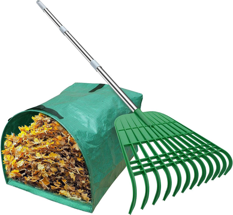 Gardzen Large Leaf Scoop & 12 Tines Gardening Leaf Rake Set, Comes with 72 Gallon Garden Bag