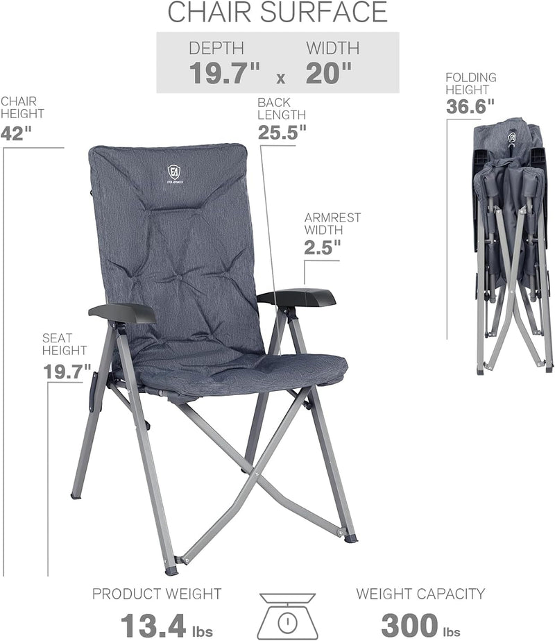 EVER ADVANCED Folding Camping Recliner Chair Fully Padded with Adjustable High Back Support Portable for Adults Patio Reclining Chair