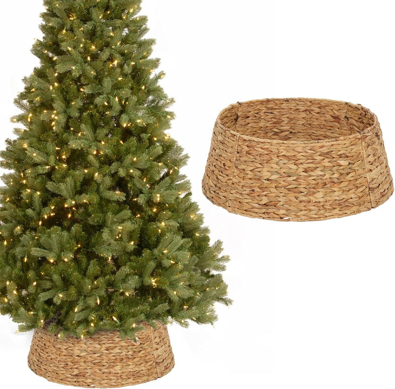 Christmas Tree Collar, 23.5’’ D Handmade Natural Water Hyacinth Christmas Stand Tree Collar Basket Base Cover for Holiday Decoration