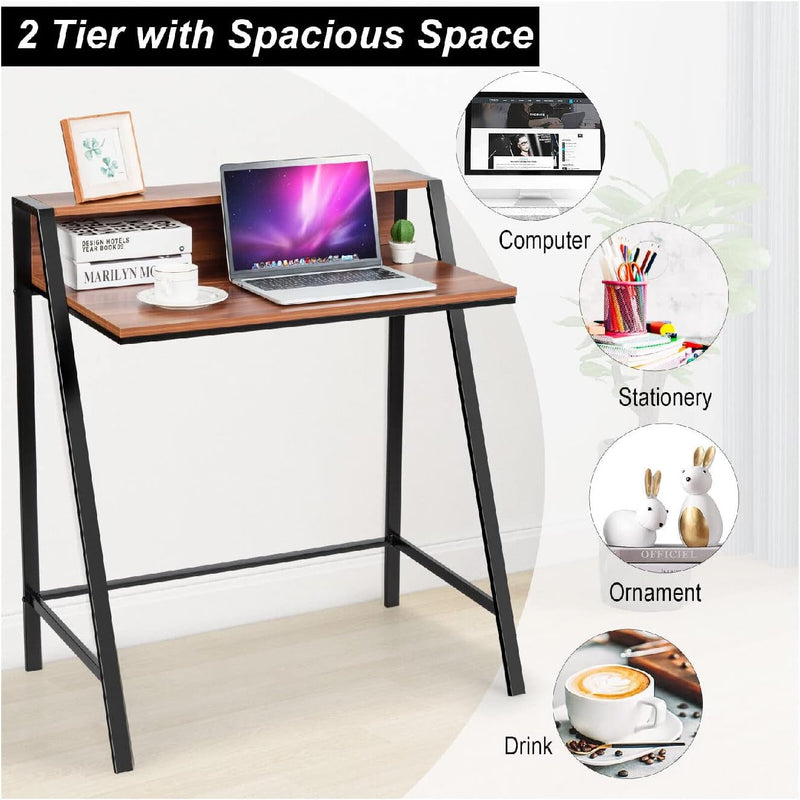 Computer Desk, Home Office Study Desk with 2 Bookshelf, Industrial Simple Style Wood Table Metal Frame for PC Laptop Notebook Mesa Para Computadora