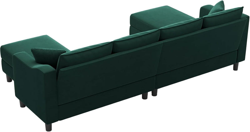 Belffin U Shaped Sectional Sofa Velvet Convertible Sofa with Reversible Chaises Sectional Couches with Ottomans for Living Room (Green)…