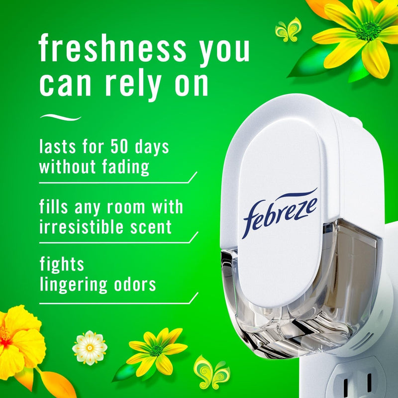 Febreze Plug in Air Fresheners for Home, Air Freshener Plug In, Gain Scent, Odor Fighter for Strong Odors, 1 Warmer + 2 Oil Refills