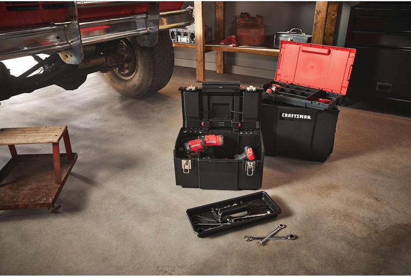 CRAFTSMAN 19-In. 3-In-1 Rolling Tool Box with Wheels, Red, Plastic, Lockable (CMST18614)