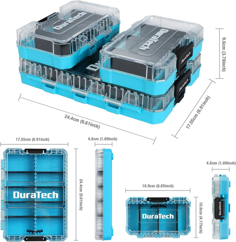 Duratech 3 Pieces Small Parts Organizer, 14 Compartments, Removable Dividers, Portable Hardware Tool Box Organizer with Transparent Plastic Lid, Durable Cases Storage for Small Tools and Accessories