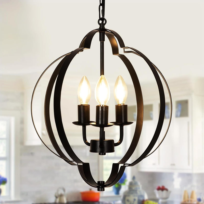 DLLT 3-Light Black Farmhouse Chandelier, Rustic Dining Room Light Fixtures over Table, Copper Adjustable Chandelier for Entryway, Living Room, Bedroom, 40W, E12 Base (Bulbs Not Included)