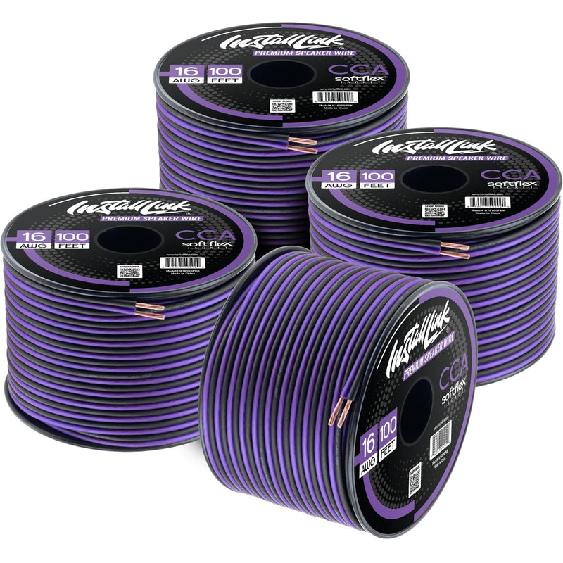 16 AWG Gauge Speaker Wire Cable Stereo, Car or Home Theater, CCA (100 Feet) by Install Link