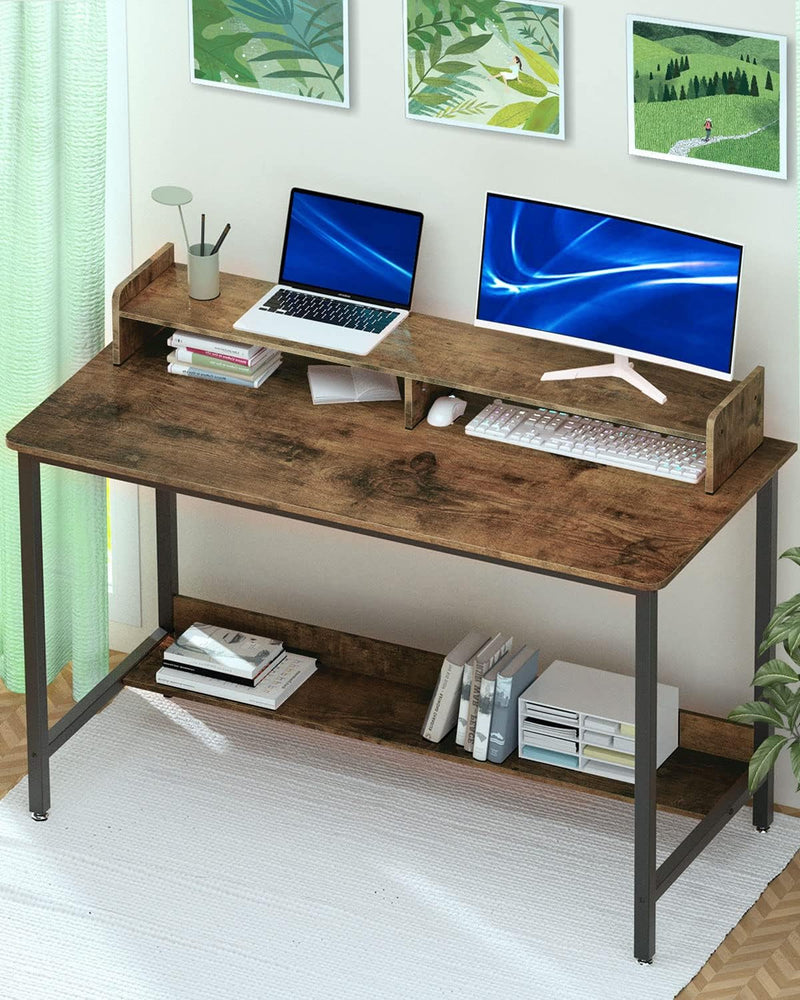 Computer Desk with Shelves, 43 Inch Gaming Writing Desk, Study PC Table Workstation with Storage for Home Office, Living Room, Bedroom, Metal Frame, Rustic.