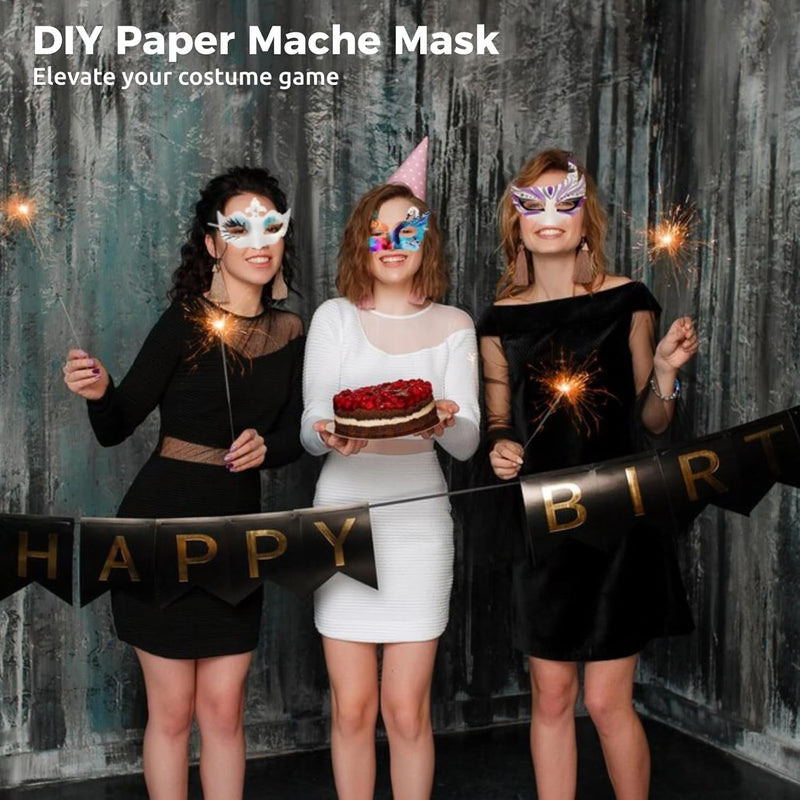 50PCS Unpainted Paper Mache Masks, DIY Blank Masquerade Masks, White Half Face Paper Mache Masks for Halloween Parties