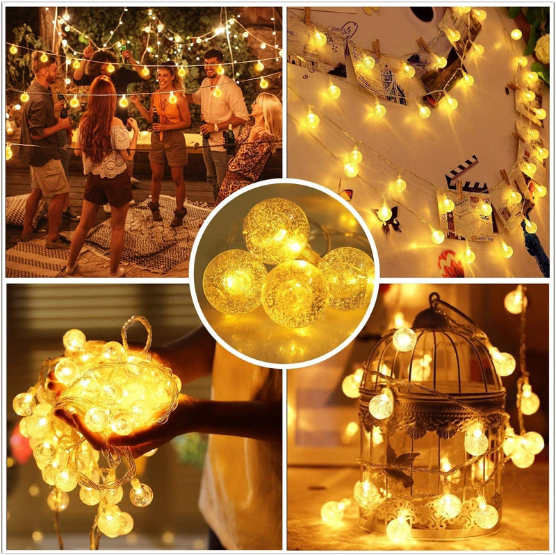 Battery Operated Globe String Lights,Water Proof 33 FT 80 LED Crystal Ball String Lights 8 Modes with Remote Control ,Indoor Outdoor LED Fairy Lights for Home, Christmas, Party Patio, Warm White