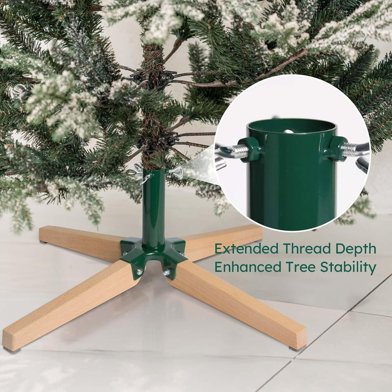 Foldable Christmas Tree Stand for 8Ft Artificial Trees, Heavy-Duty Metal and Beech Wood Base with Enhanced Threads, Stable Fit for up to 1.25 in Pole Diameter, Xmas Tree Decoration (Green)