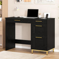 4 EVER WINNER White Desk with Drawers, 43” Home Office Computer Desk with 4 Storage Drawers, Gold Hardware for Small Space, White and Gold Desk Writing Study Table for Bedroom