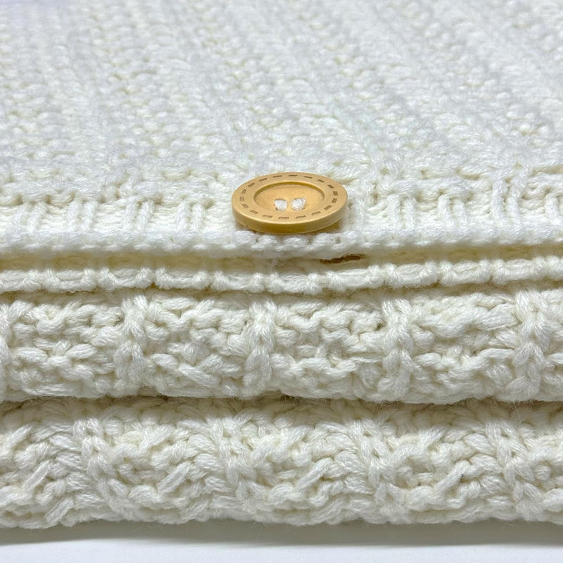 48-Inch Rib Knit Christmas Tree Skirt with Oak Buttons, Cream White