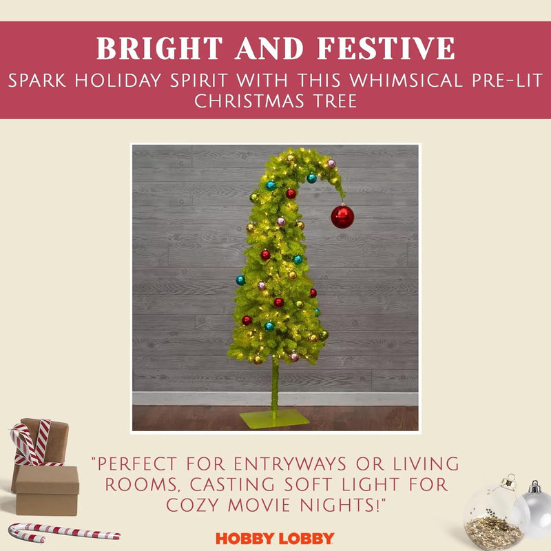 5 Ft Prelit Christmas Tree with Stand – Artificial Lighted Christmas Tree for Indoor Use – Whimsical Plastic Trees W/Metal Base & LED Lights - Holiday Decor for Living Room, Tabletop