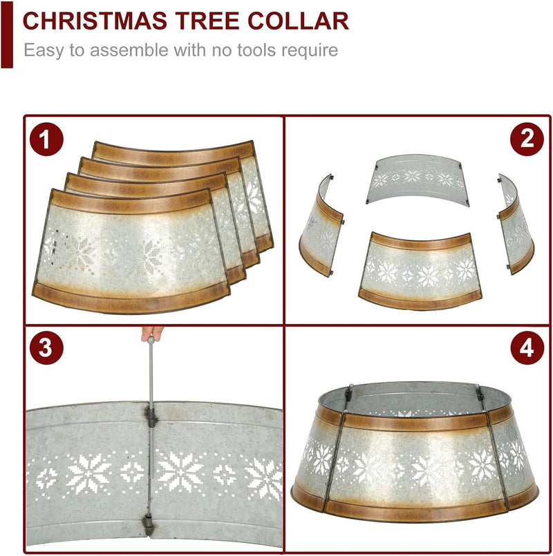 BAYN Metal Christmas Tree Collar, 23-Inch Diameter Base Cover Christmas Tree Ring Stand- Snowflake