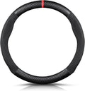 Ergocar round Shape Carbon Fiber & Microfiber PU Leather Steering Wheel Cover Anti-Slip Car Steering Wheel Protector Breathable Sweat Absorbent Sport for Diameter 38Cm（15"）-Black Red