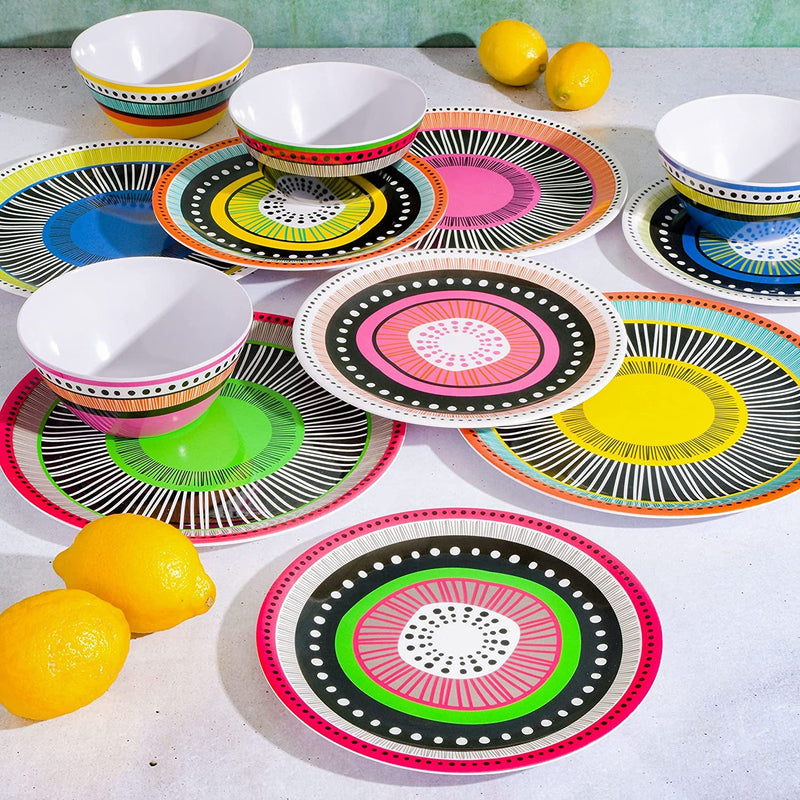 Gibson Home Almira Melamine Dinnerware, Assorted, Service for Four (12Pcs)