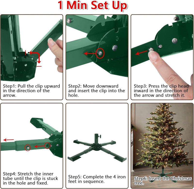 Christmas Tree Stand Metal, Artificial Christmas Tree Base Holder Folding, Beach Umbrella Stand Iron Heavy Duty Quadripod Base Stand Portable for Any Live Tree (Green)