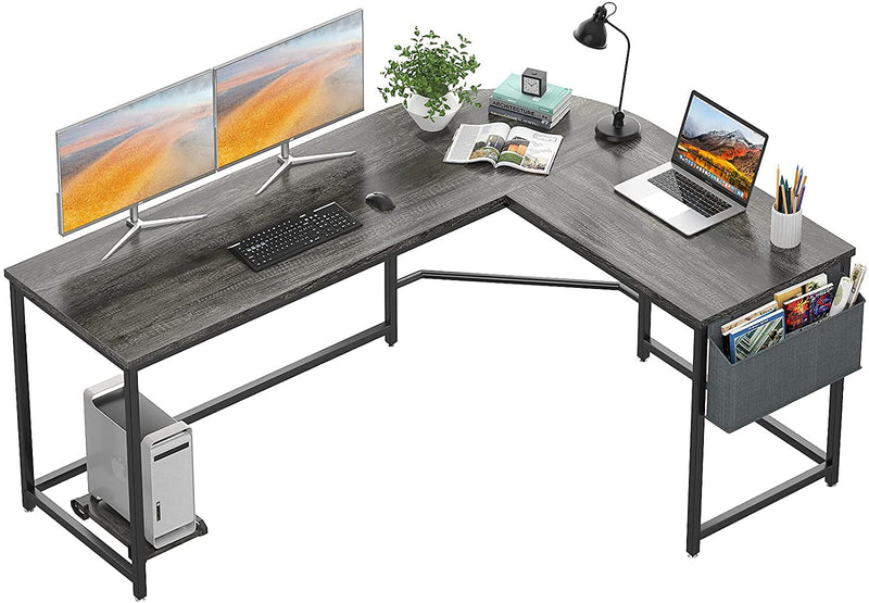 Homfio L Shaped Desk 58’’Computer Corner Desk Gaming Desk PC Table Writing Desk Large L Study Desk Home Office Workstation Modern Simple Multi-Usage Desk with Storage Bag Space-Saving Table, Black Oak