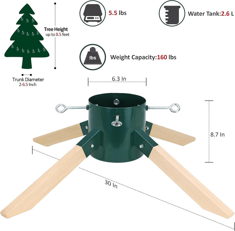 Blissun Christmas Tree Stand for Real Trees, Christmas Tree Holder for Live Tree, Xmas Tree Stand Base, Fits up to 8.5FT Real Trees, Green