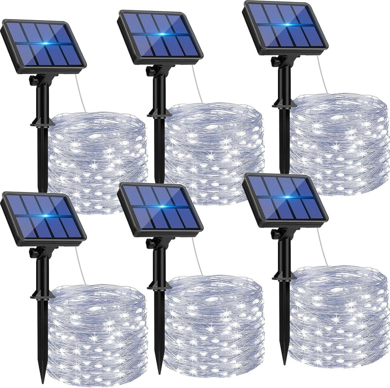 4 Pack Solar String Lights Outdoor - 320LED 132FT Solar Fairy Lights Waterproof 8 Modes, Copper Wire Solar Powered Twinkle Lights for outside Tree Garden Christmas Wedding Party Decor (Warm White)
