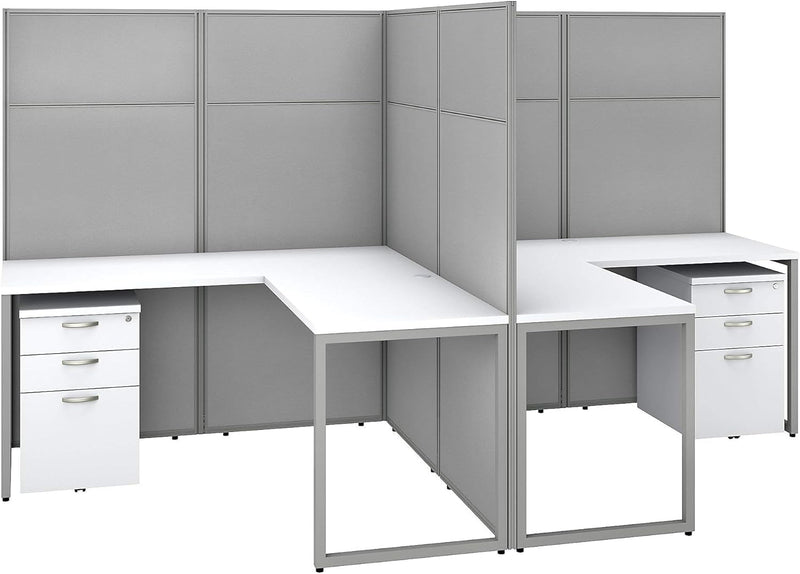 Bush Business Furniture Easy Office 5 Person L Shaped Cubicle Desk with Drawers Panels, 60W X 66H, Pure White