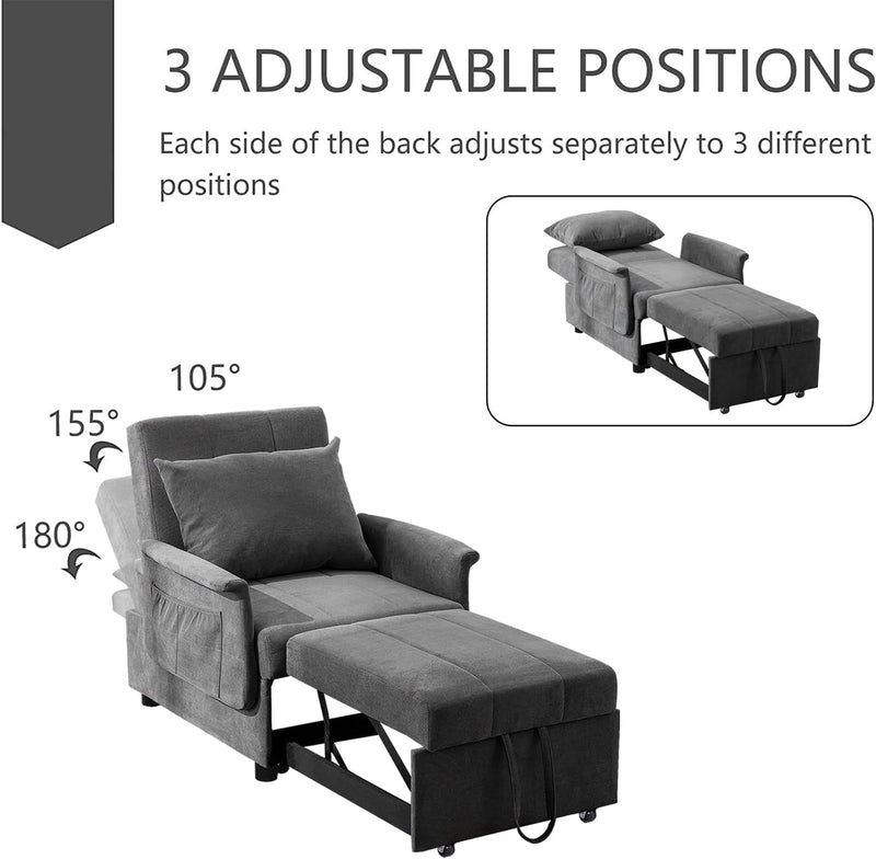 BINGTOO Convertible Chair Sleeper Bed with Lumbar Pillow, 3 in 1 Multi-Function Adjustable Ottoman Bed Bench Guest Sofa Bed Chair, Folding Ottoman Sleeper Guest Bed for Bedroom,Living Room