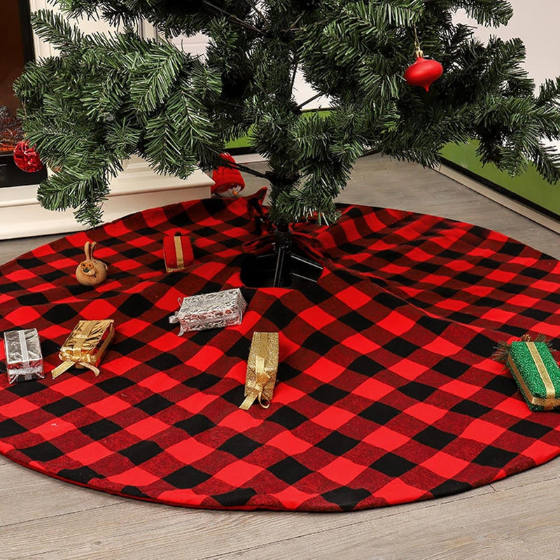 Christmas Tree Skirt 24 Inch Mini Black and Red Plaid Tree Skirt Farmhouse Christmas Ornaments New Year Holiday Decorations