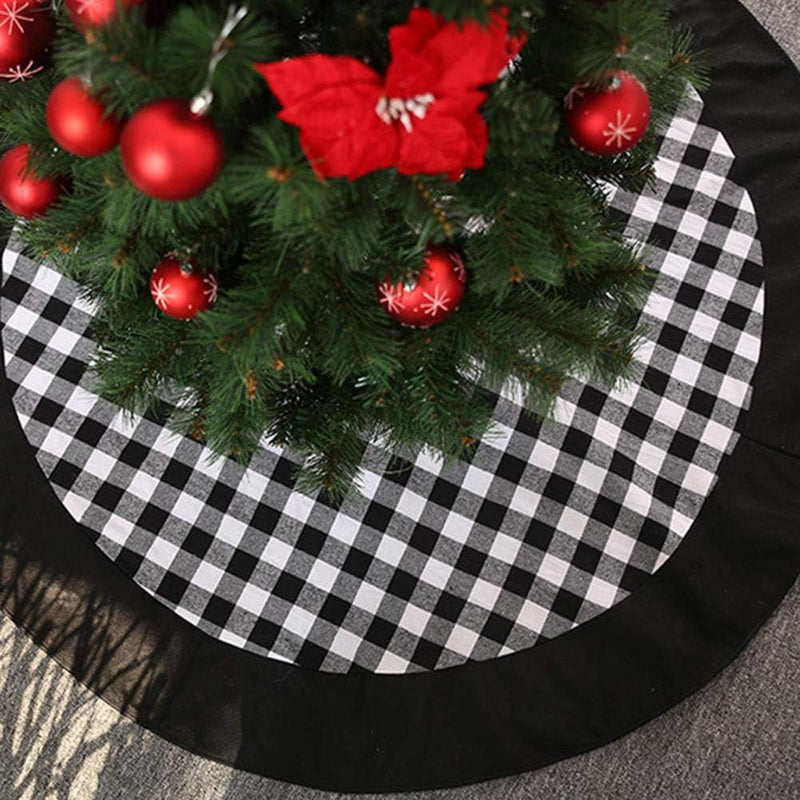 Christmas Tree Skirt,48Inch Black and White Buffalo Check Plaid Christmas Tree Skirt,Country Xmas Tree Skirts for Christmas Decorations Party and Holiday Ornaments