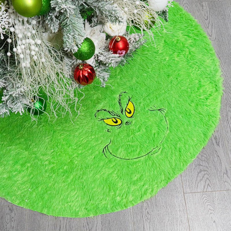 48 Inch Green Christmas Tree Skirt for 6-7 Ft Tree Soft Plush Faux Fur Christmas-Tree-Skirt Funny Velvet Farmhouse Tree Skirt Decorations for Helloween Xmas Holiday Party