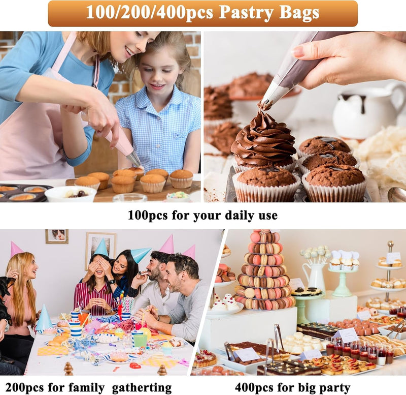 12/16/18/21 Inch Piping Bags, 100/200/400Pcs Disposable Pastry Bags, anti Burst Icing Bags for Cream Frosting, Cakes and Cookies Decoration (100Pcs 12 Inch Piping Bags)