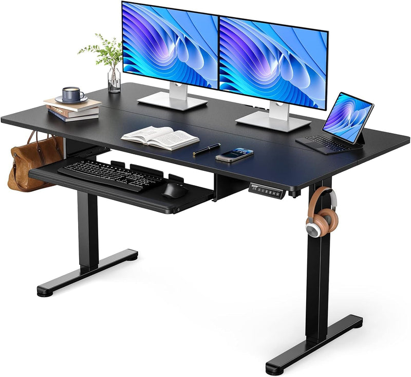 Ergear Electric Standing Desk with Full Size Keyboard Tray, Adjustable Height Sit Stand up Desk, Home Office Desk Computer Workstation, 48X24 Inches, Black