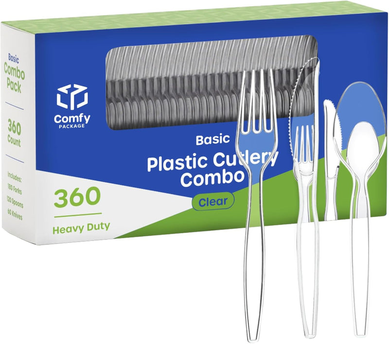 Comfy Package [100 Pack] Heavy Duty Disposable Clear Plastic Spoons - Plastic Silverware, Basic Cutlery for Parties, Events, and Everyday Use